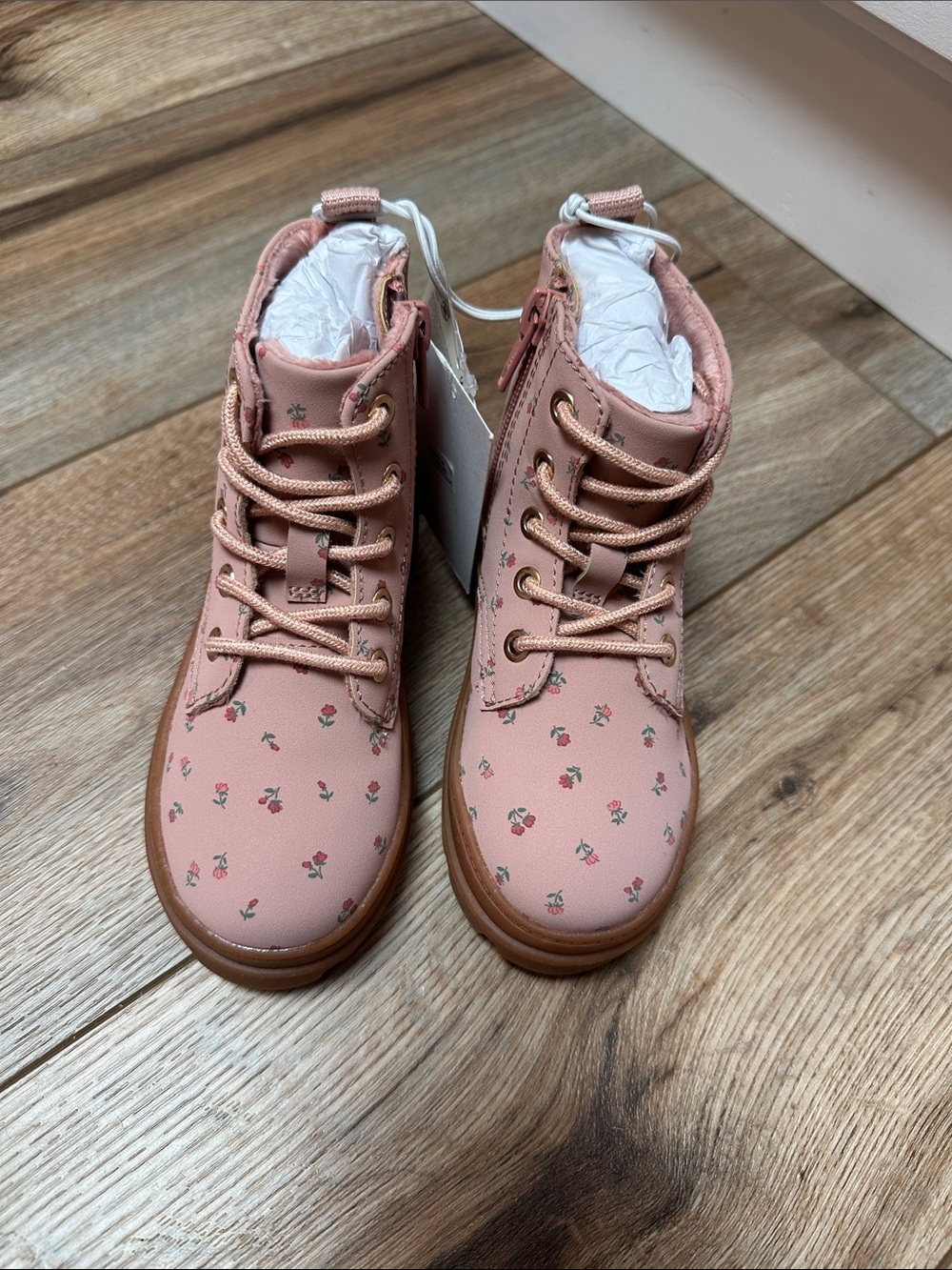 H&M Pink Floral Lace-Up Girls' Ankle Boots